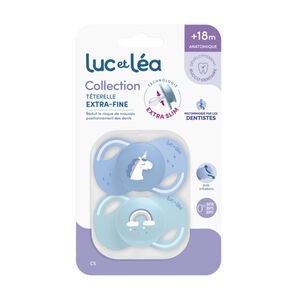 Lot de 2 sucettes silicone Extra-fines 18M+ licorne/arc-en-ciel 