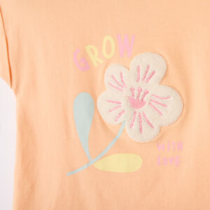 T-shirt manches courtes avec fleur en patch bouclettes pour bébé fille 