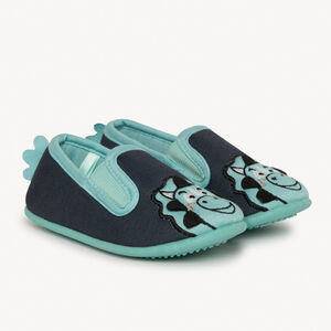 Chaussons bas noir et bleu brodé dinosaure pour garçon  