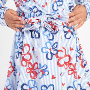 Robe manches longues rayée et imprimée fleurs pour fille 