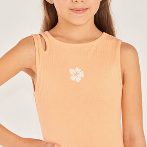 Robe débardeur en maille broderie fleurs pour fille 