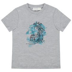 T-shirt manches courtes avec palmiers brodés et fond effet aquarelle , Orchestra