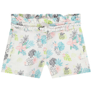 Short en twill imprimé fantaisie avec ceinture tressée pour fille 