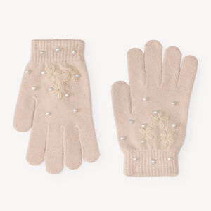 Gants en tricot motifs fleurs et perles fille 
