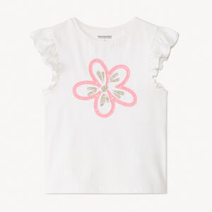 T-shirt manches courtes à fleur brodée et ajourée pour fille 