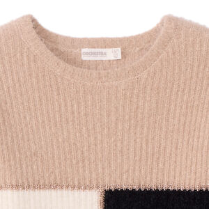 Pull manches longues en tricot pelucheux tricolore pour fille  