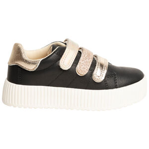 Baskets noires effet cuir à scratchs dorés pour enfant fille 
