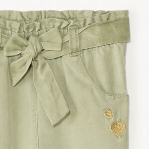 Pantalon brodé cœurs + ceinture à nouer pour bébé fille 
