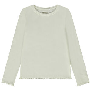 T-shirt manches longues côtelé avec fleur brodée pour fille 