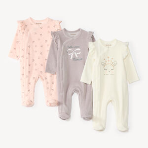 Lot de 3 dors bien velours bébé fille motif fantaisie (finition différente selon l'âge 