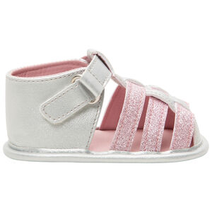 Sandales souples argentées à brides pailletées pour bébé fille 
