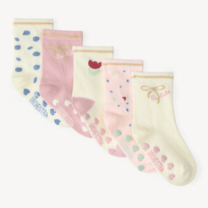 Lot de 5 paires de chaussettes antidérapantes bébé fille à motifs fantaisie 