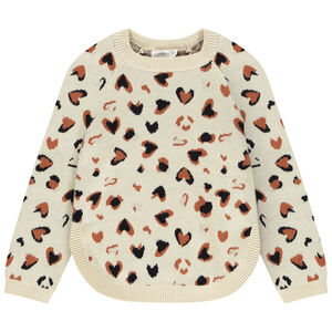 Pull en tricot jacquard motif cœurs tachetés pour fille 