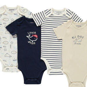 Lot de 7 bodies manches courtes motifs baleines pour bébé garçon avec ouvertures différentes selon l'âge 