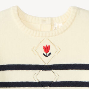 Pull tricot point fantaisie style marinière pour bébé fille 