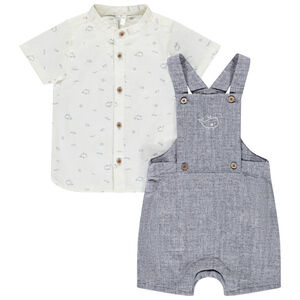 Ensemble 2 pièces motifs baleine avec salopette pour bébé garçon 