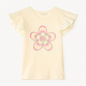 T-shirt manches courtes fleurs en cording et sequins pour fille 