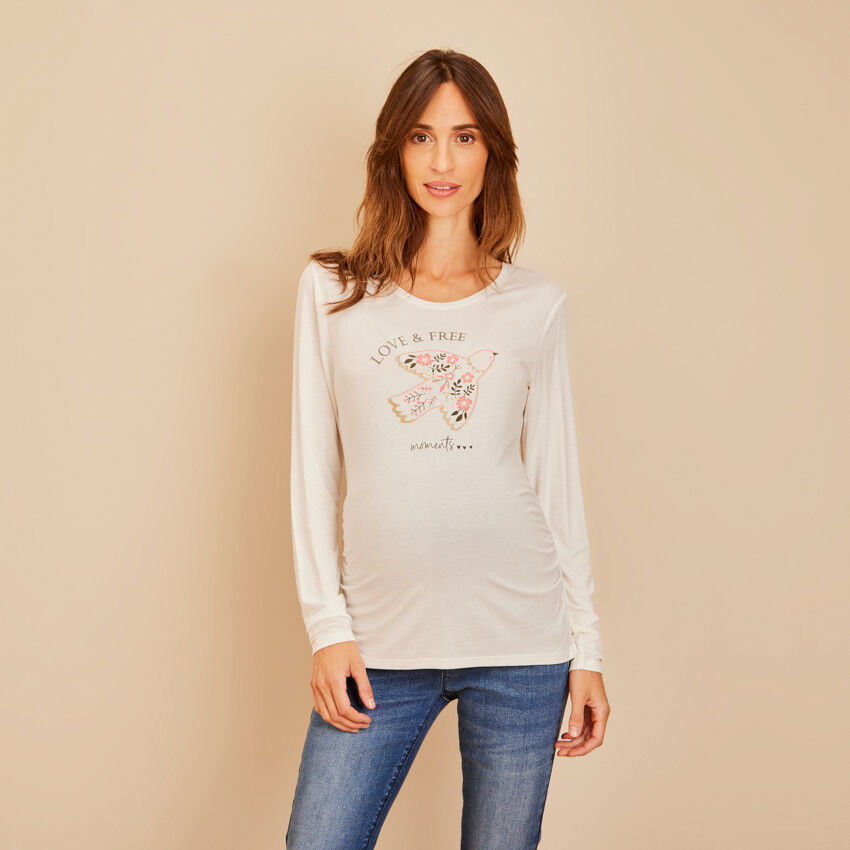 T-shirt De Grossesse Manches Longues Femme - Coton Extensible - Boutons Côté Réglables - Col Rond - 13