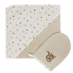 Set de bain avec cape et gant de toilette Roi des Forêts beige 