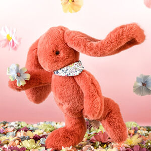 Petite peluche lapin fleurette terracotta 25 cm 