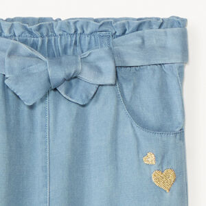 Pantalon brodé cœurs + ceinture à nouer pour bébé fille 