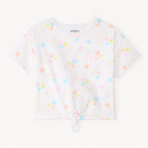 T-shirt manches courtes à nouer imprimé fantaisie pour fille 