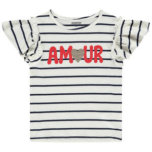 T-shirt manches coures marinière avec print pour fille  