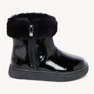 Bottines vernies à col en fausse fourrure pour bébé fille 