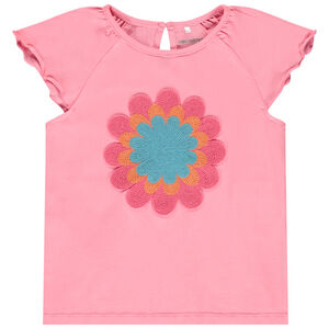 T-shirt manches courtes avec fleur en crochet pour fille  