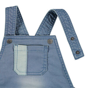 Salopette courte en jean clair effet used 