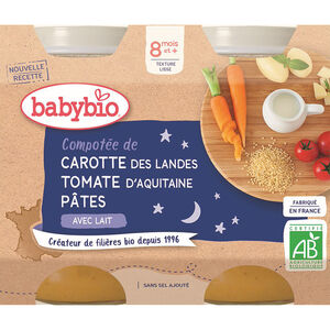 Petits pots de compotée de carotte, tomate et pâtes 2x200g 