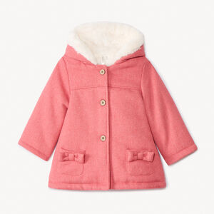 Manteau drap de laine rose à capuche pour bébé fille  