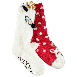 Lot de 2 paires de chaussettes antidérapantes esprit Noël pour enfant fille 
