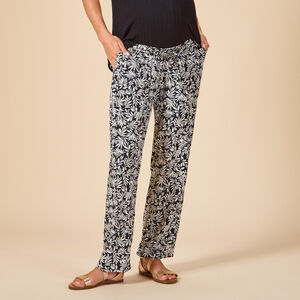 Pantalon fluide imprimé feuillage avec ceinture pour femme 