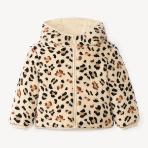 Veste fille en sherpa réversible motif léopard 