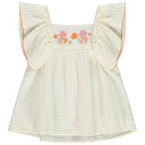 Tunique manches courtes brodée en double gaze pour bébé fille 