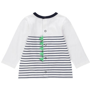 T-shirt manches longues à rayures avec dinosaures en relief 