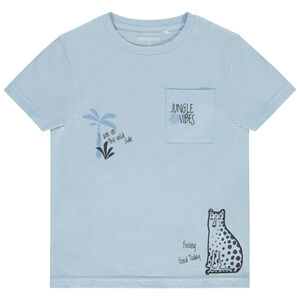 T-shirt manches courtes motif félin et poche pour garçon 