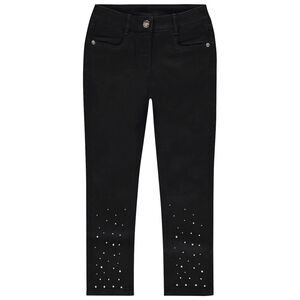 Jean slim uni avec strass en bas des jambes fille 