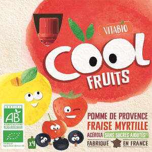 Gourdes sucrées Cool Fruits de Pomme, Fraise et Myrtille 4x90g 