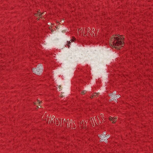 Pull en tricot effet fourrure avec broderie cerf pour fille 