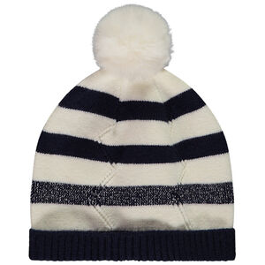 Bonnet en tricot rayé avec pompon pour bébé fille 
