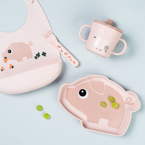 Assiette cochon ventousée en silicone Pigee rose 