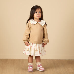 Robe manches longues bi-matières à col claudine pour bébé fille 