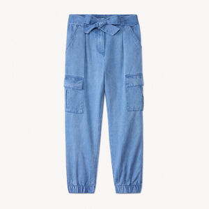 Pantalon cargo en twill uni avec ceinture pour fille 