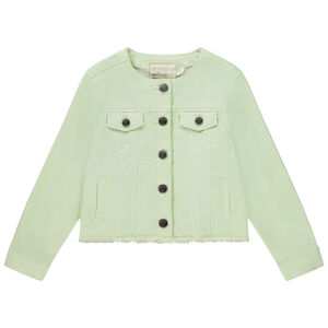 Veste en jean col rond et finition franges pour fille 