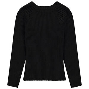 Pull uni en tricot à côte et sequins broderie fille 