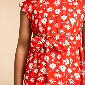 Robe manches courtes ceinturée imprimé fleurs pour fille 