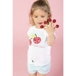 T-shirt manches courtes en coton bio print fruits pailletés 