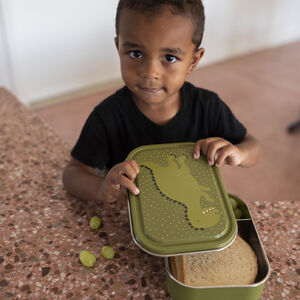 Lunchbox compartimentée en inox Mr. Dino vert 